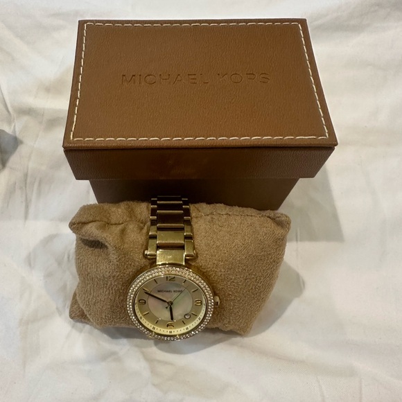 Michael Kors Gold-Tone Watch with Crystal Bezel